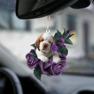 Clumber Spaniel In Purple Rose Car Hanging Ornament - Best gifts your whole family