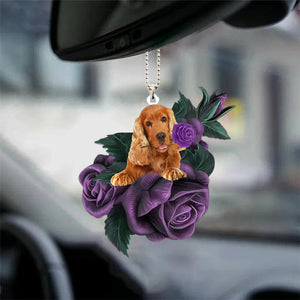 Cocker Spaniel In Purple Rose Car Hanging Ornament, Car Ornament For Dog Mom - Best gifts your whole family