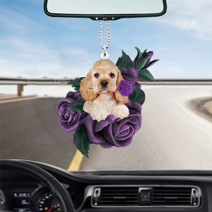 Cocker Spaniel In Purple Rose Car Hanging Ornament - Best gifts your whole family