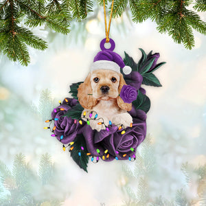 Cocker Spaniel In Purple Rose Christmas Ornament Dog Hanging Ornament - Best gifts your whole family