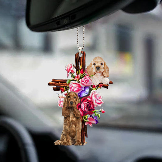 Cocker Spaniel Roses And Jesus Car Hanging Ornament Dog Ornaments For Auto Car Godmerc - Best gifts your whole family