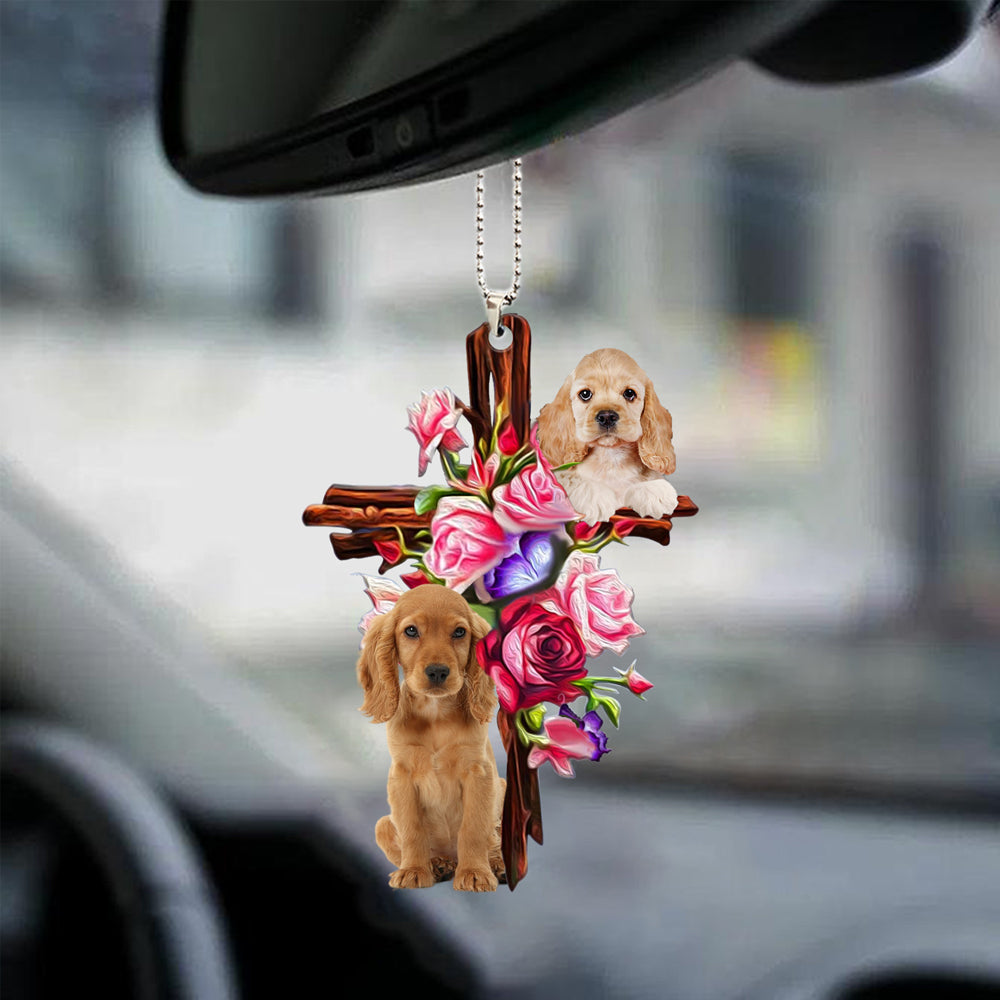 Cocker Spaniel Roses And Jesus Car Hanging Ornament Dog Ornaments Godmerc - Best gifts your whole family