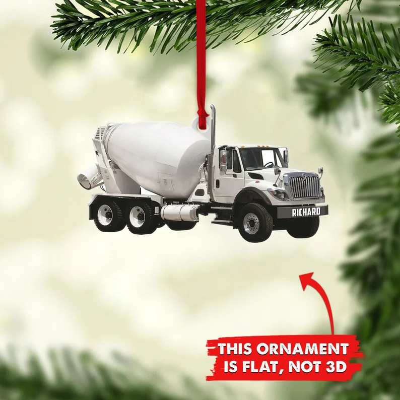 Concrete Mixer Truck Personalized Flat Ornaments, Concrete Mixing Transport Truck Custom Christmas Ornament - Best gifts your whole family
