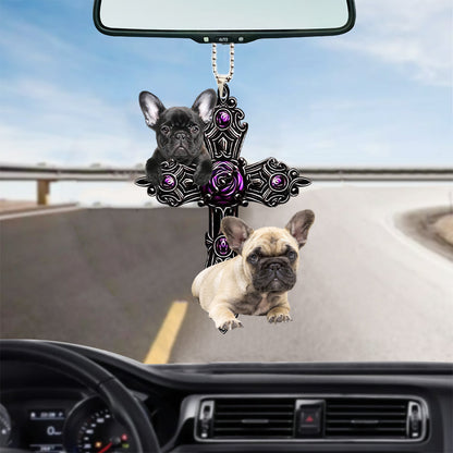 Cool French Bulldog Pray For God Car Hanging Ornament Dog Pray For God Ornament Godmerc - Best gifts your whole family