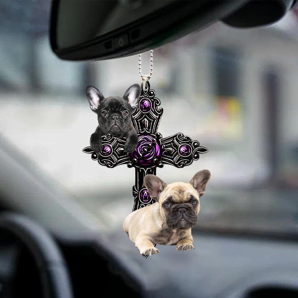 Cool French Bulldog Pray For God Car Hanging Ornament Dog Pray For God Ornament Godmerc - Best gifts your whole family