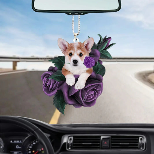 Corgi In Purple Rose Car Hanging Ornament - Best gifts your whole family