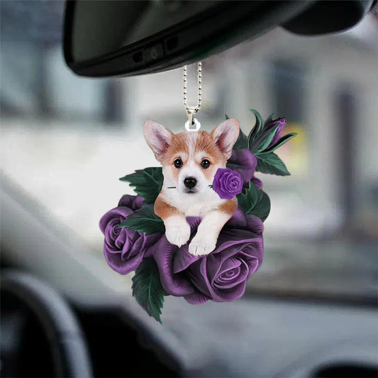 Corgi In Purple Rose Car Hanging Ornament - Best gifts your whole family