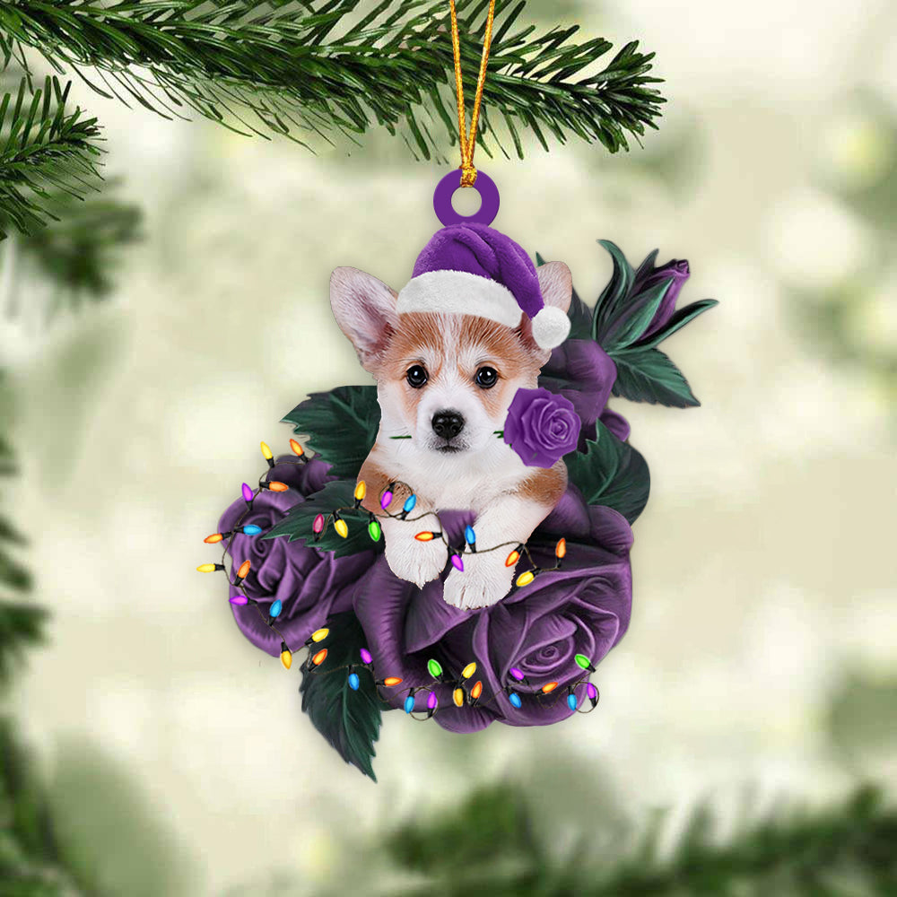 Corgi In Purple Rose Christmas Ornament Dog Hanging Ornament For Christmas - Best gifts your whole family