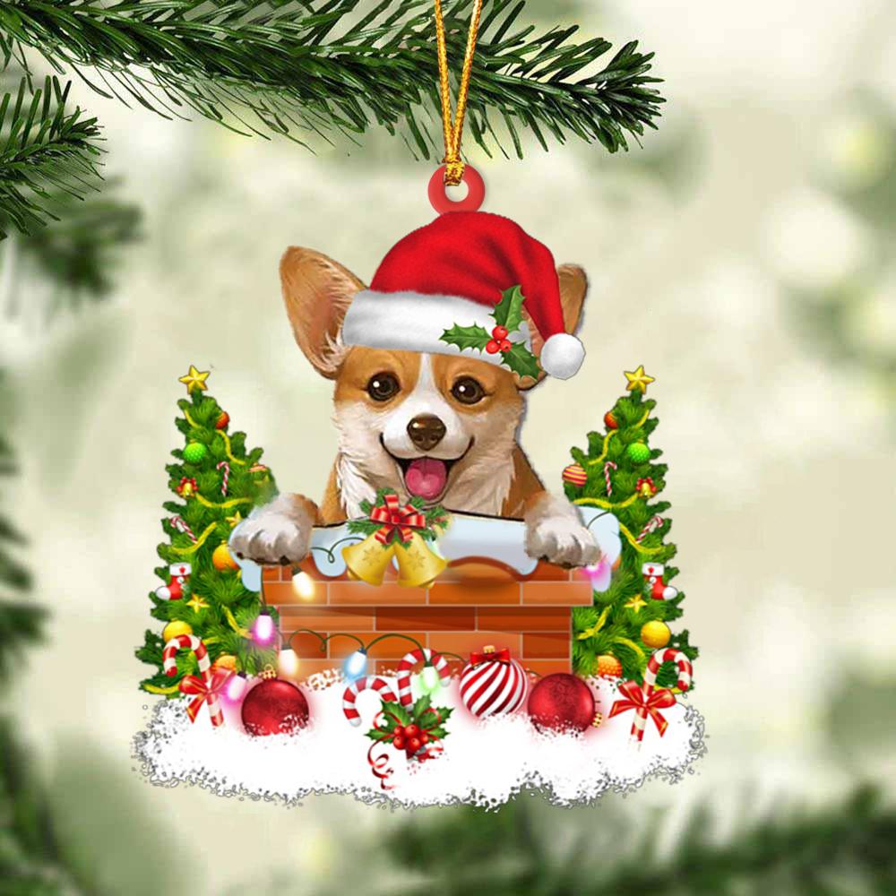 Corgi In The Chimney Hanging Ornament Dog Christmas Ornament - Best gifts your whole family