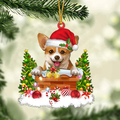 Corgi In The Chimney Hanging Ornament Dog Christmas Ornament - Best gifts your whole family