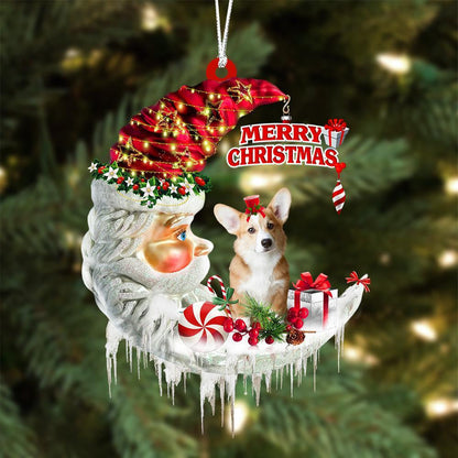 Corgi On The Moon Merry Christmas Hanging Ornament - Best gifts your whole family