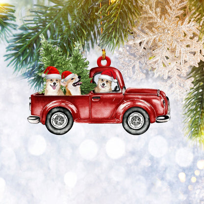 Corgi Red Truck Flat 2D Christmas Ornament, Pet Dog Lover Gifts, Christmas Tree Ornament, Home Decor Plastic Ornament - Best gifts your whole family