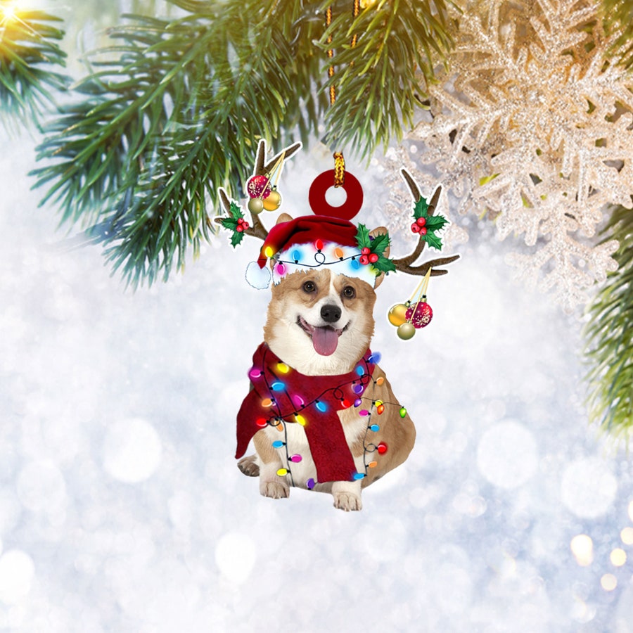 Corgi With Christmas Light Reindeer Ornament, Dog Pet Lover Gifts, Christmas Tree Ornament, Home Decor Plastic Ornament - Best gifts your whole family