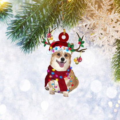 Corgi With Christmas Light Reindeer Ornament, Dog Pet Lover Gifts, Christmas Tree Ornament, Home Decor Plastic Ornament - Best gifts your whole family