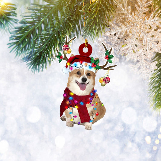 Corgi With Christmas Light Reindeer Ornament, Dog Pet Lover Gifts, Christmas Tree Ornament, Home Decor Plastic Ornament - Best gifts your whole family