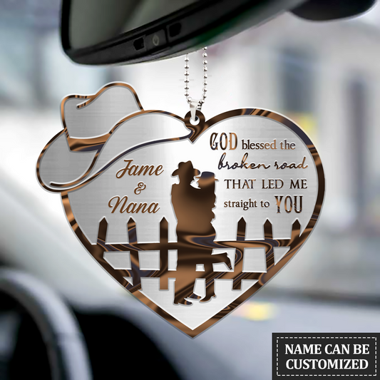 Couple Cowboy And Cowgirl God Blessed Personalized Ornament, Couple Car Hanging Ornament, Valentine Couple Ornament - Best gifts your whole family