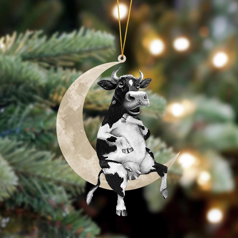 Cow Sits On The Moon Hanging Ornament, Animal Christmas Ornaments - Best gifts your whole family