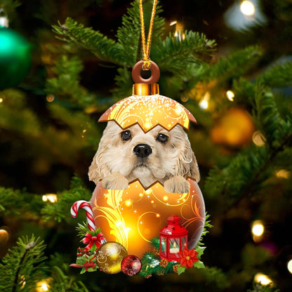 CREAM American Cocker Spaniel In Golden Egg Christmas Ornament - Best gifts your whole family