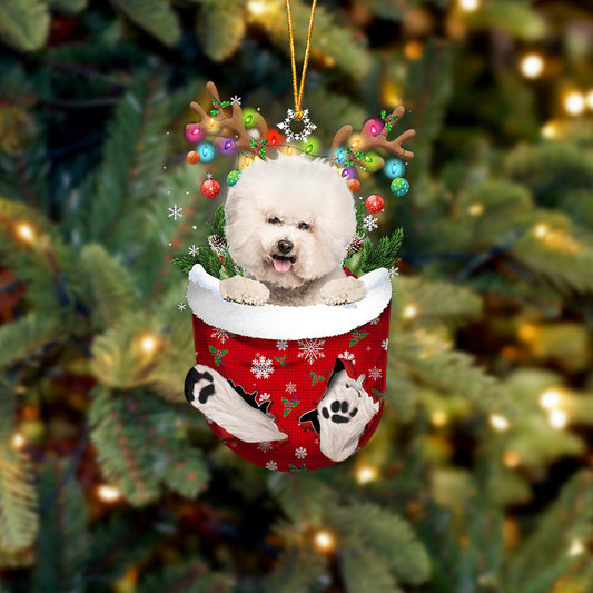 CREAM Bichon Frise In Snow Pocket Christmas Ornament Flat Acrylic Dog Ornament - Best gifts your whole family
