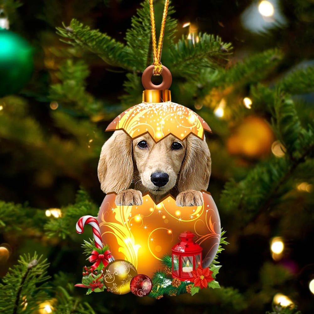 CREAM Long haired Dachshund In Golden Egg Christmas Ornament - Best gifts your whole family