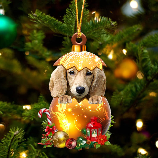 CREAM Long haired Dachshund In Golden Egg Christmas Ornament - Best gifts your whole family