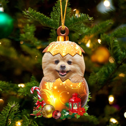 CREAM Pomeranian In Golden Egg Christmas Ornament - Best gifts your whole family