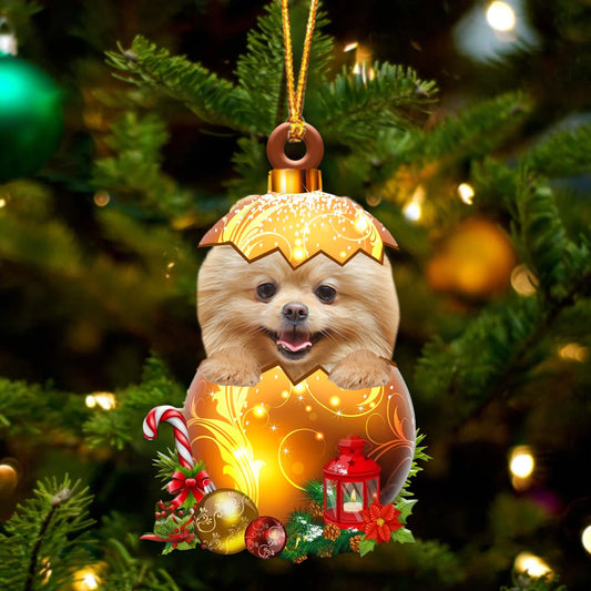 CREAM Pomeranian In Golden Egg Christmas Ornament - Best gifts your whole family