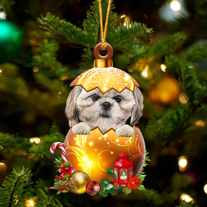 CREAM Shih Tzu In Golden Egg Christmas Ornament - Best gifts your whole family