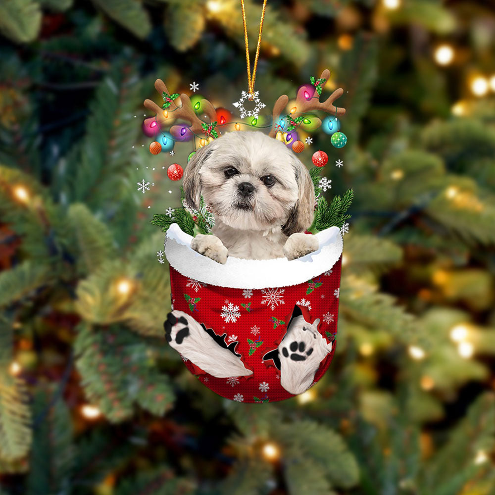 CREAM Shih Tzu In Snow Pocket Christmas Ornament Flat Acrylic Dog Ornament - Best gifts your whole family