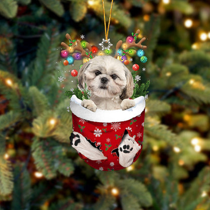 CREAM Shih Tzu In Snow Pocket Christmas Ornament Flat Acrylic Dog Ornament - Best gifts your whole family
