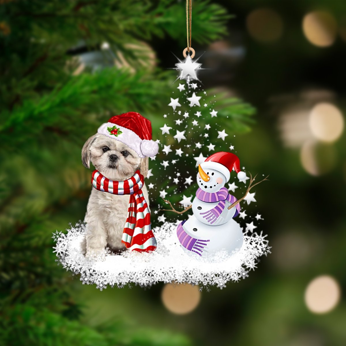Cream Shih Tzu-Star Tree Hanging Ornament - Best gifts your whole family