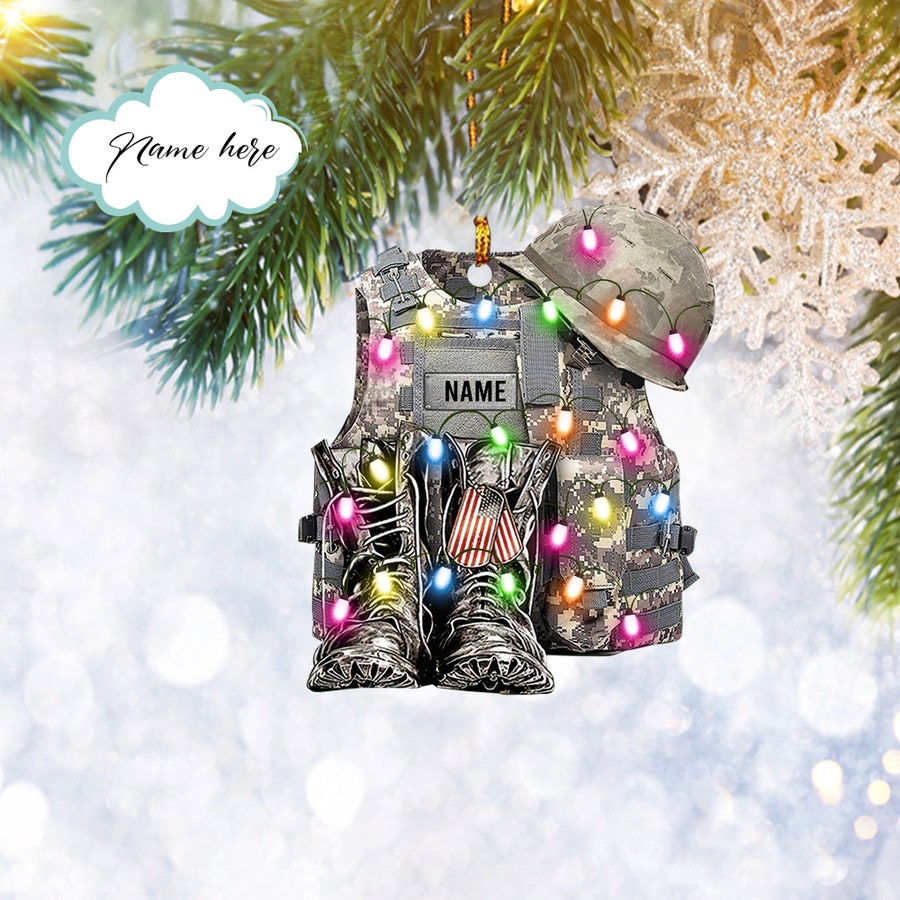 Custom Army Veteran Soldier Backpack Boost Military Flat 2D Ornament, Christmas Tree Ornament, Home Decor - Best gifts your whole family