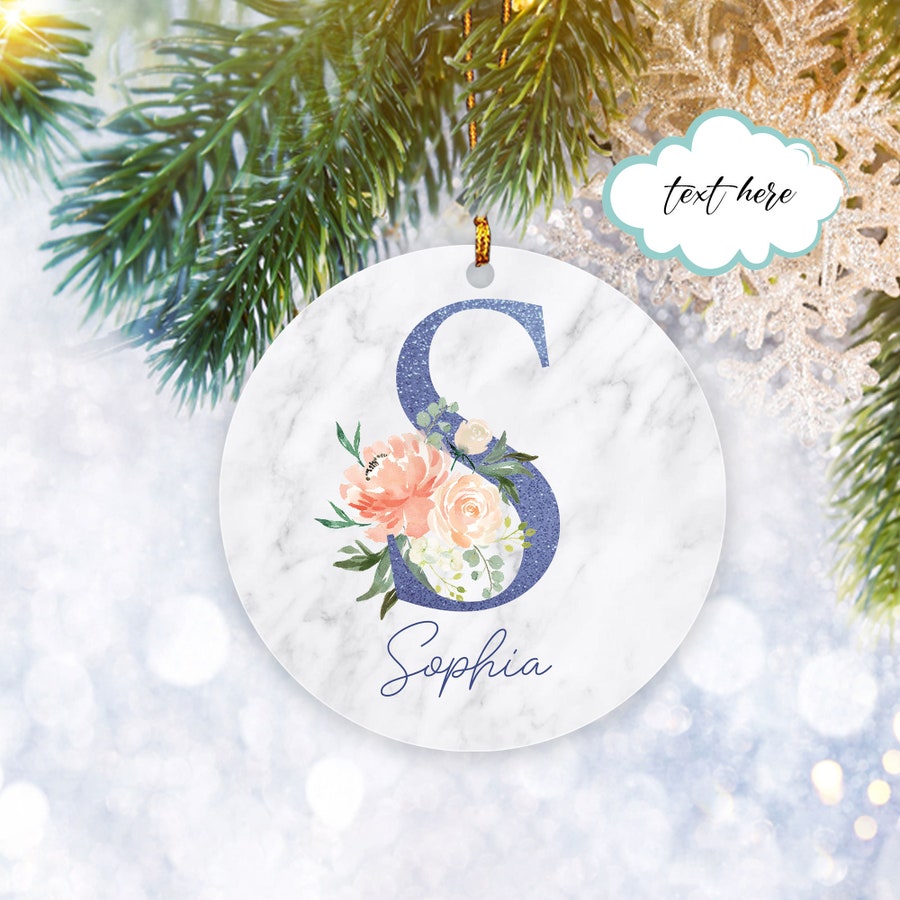 Custom Flower Floral Monogram Personalized Name Christmas Ornament, Christmas Tree Ornament, Home Decor Plastic Ornament - Best gifts your whole family