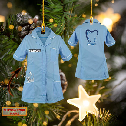 Custom Name Sky Blue Dentist Uniform Car Ornament - Best gifts your whole family