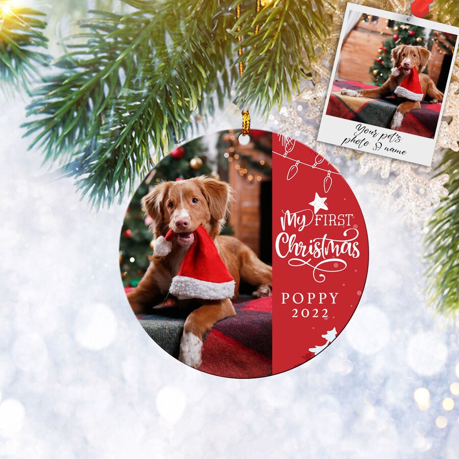 Custom Pet Dog Cat First Christmas Ornament Personalized, Add Photo & Text, Christmas Tree Ornament, Home Decor - Best gifts your whole family