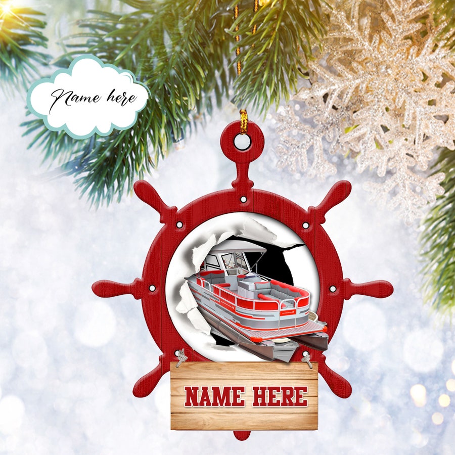 Custom Red Pontoon Flat 2D Christmas Ornament, Pontoon Lover Gift, Christmas Tree Ornament, Home Decor Plastic Ornament - Best gifts your whole family