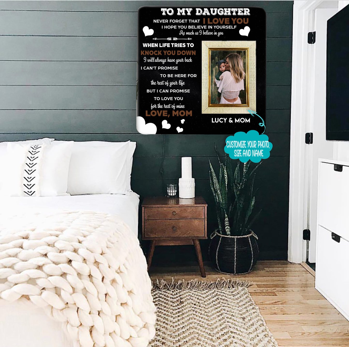To my daughter never forget that i love you Mother & Daughter Engraved Wood Picture Frame Gift For Mother's Day