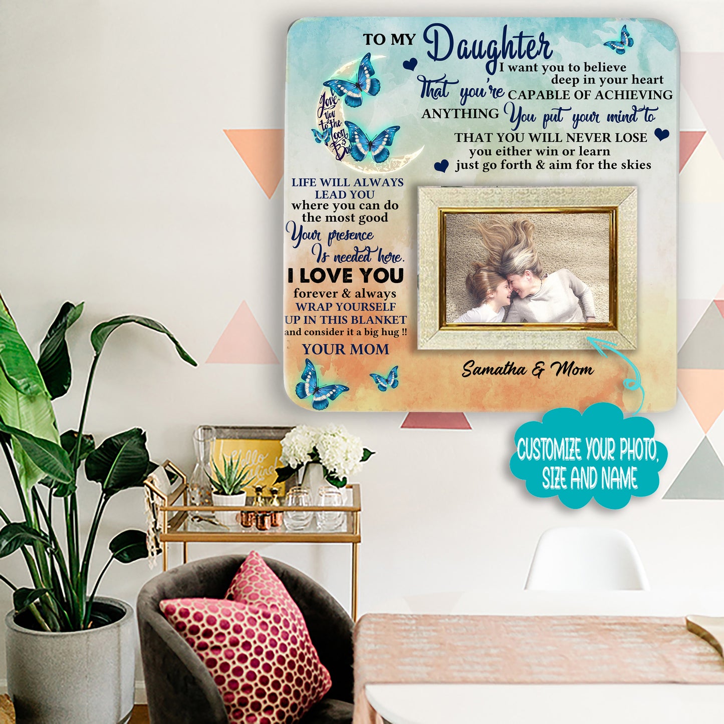 To my daughter i want you to believe deep in your heart Mother & Daughter Engraved Wood Picture Frame Gift For Mother's Day
