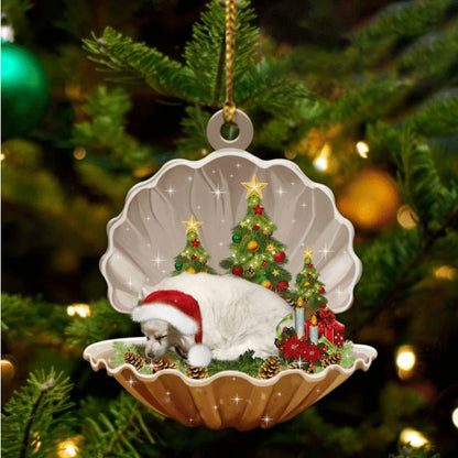 Cute American Eskimo Sleeping in Pearl Dog Christmas Ornament Flat Acrylic Custom Shaped Ornament - Best gifts your whole family