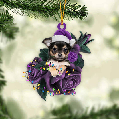 Cute Chihuahua In Purple Rose Christmas Ornament Dog Hanging Ornament For Christmas - Best gifts your whole family