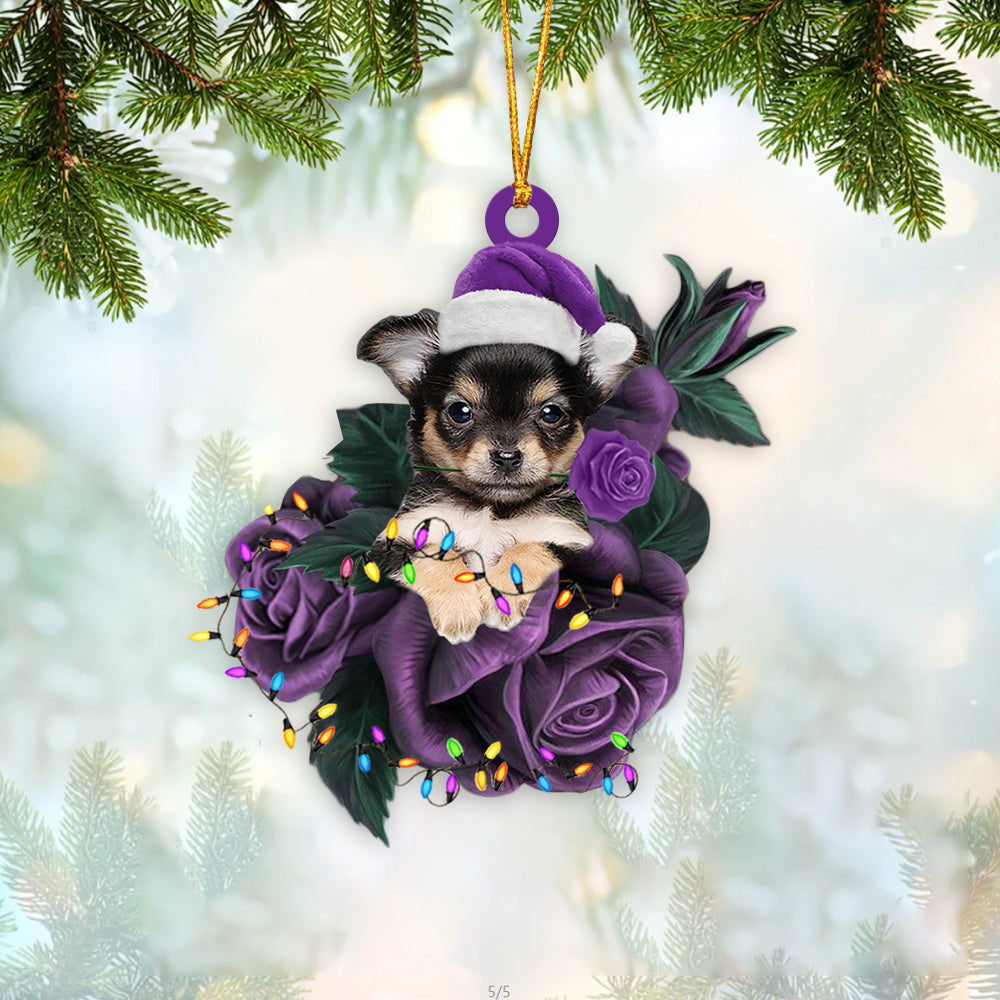 Cute Chihuahua In Purple Rose Christmas Ornament Dog Hanging Ornament For Christmas - Best gifts your whole family
