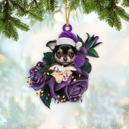 Cute Chihuahua In Purple Rose Christmas Ornament Dog Hanging Ornament For Christmas - Best gifts your whole family