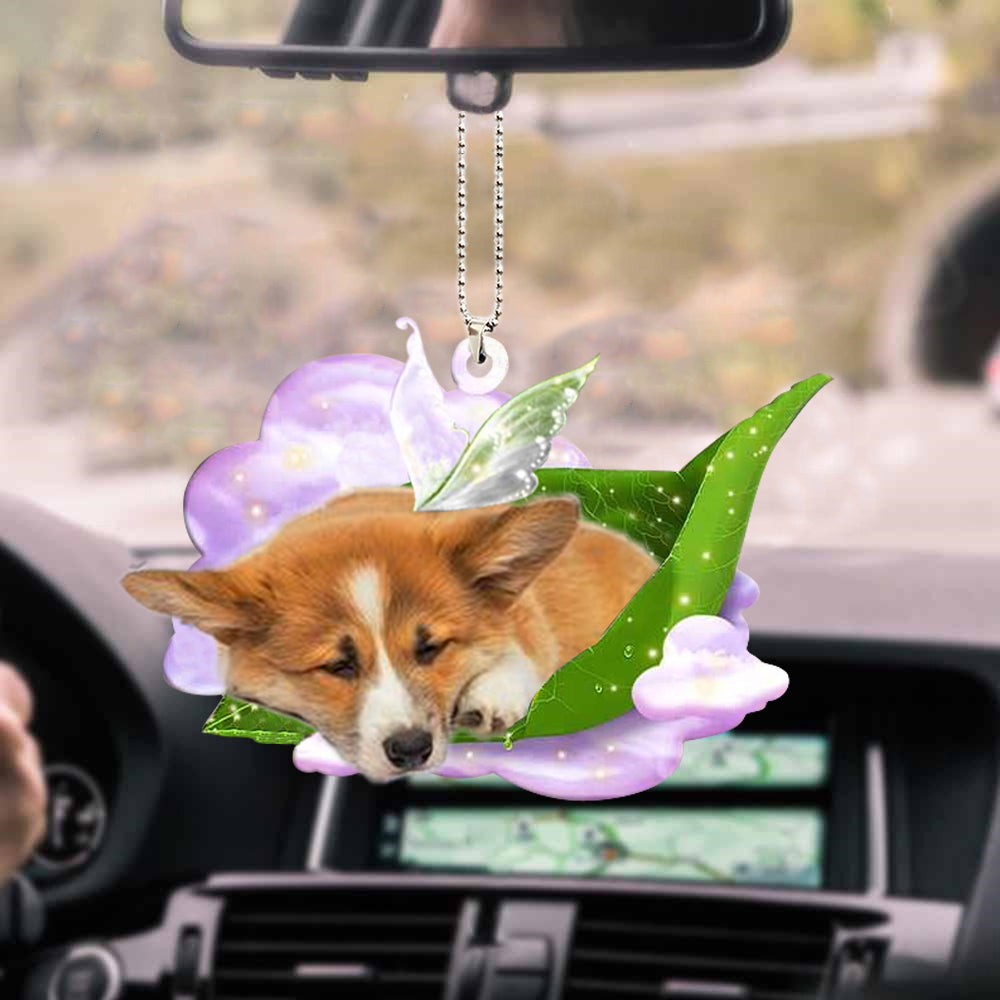 Cute Corgi Sleeping Car Ornament, Dog Sleep On Fallen Leaves Acrylic Ornament, Gift For Dog Lovers - Best gifts your whole family
