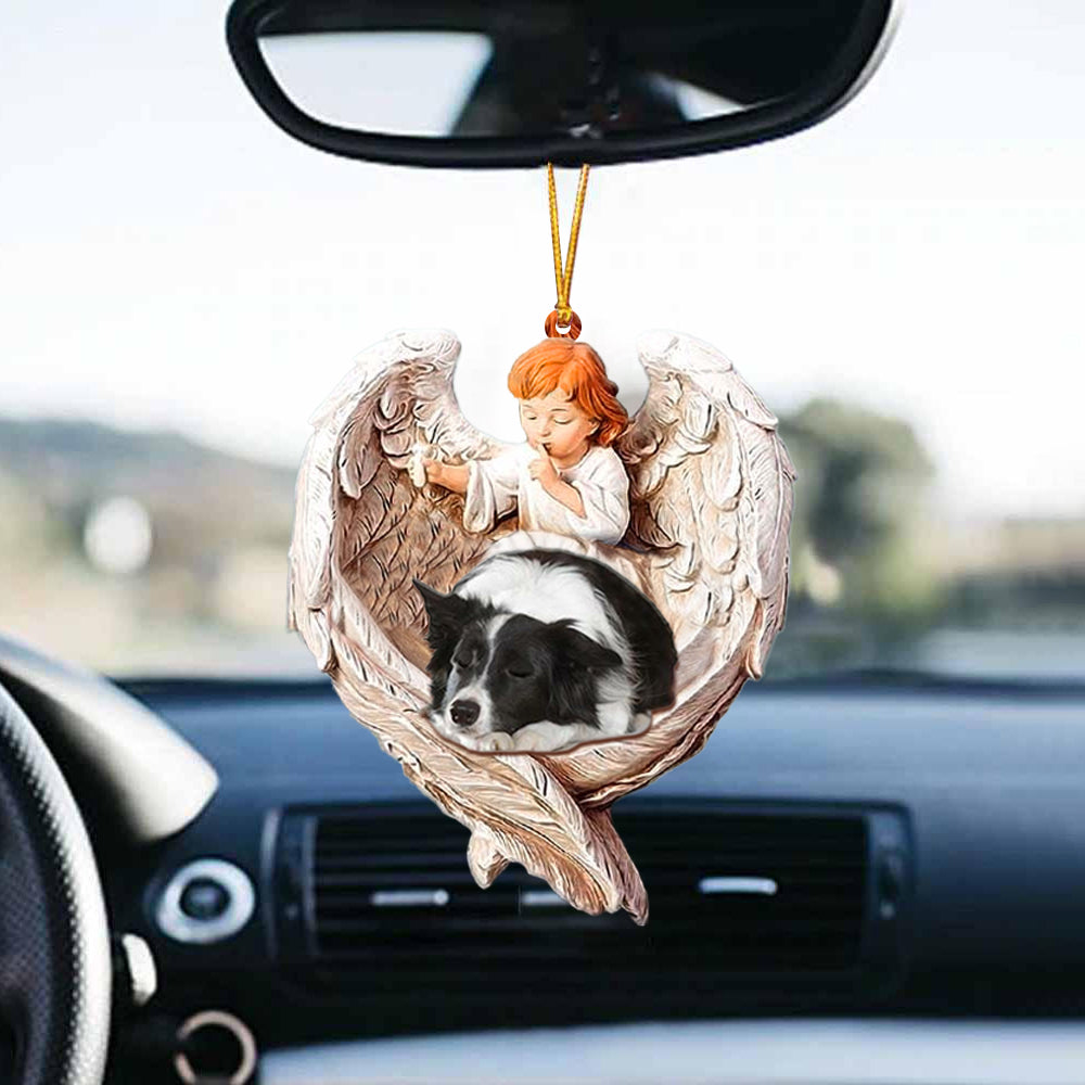 Cute Dog Hanging Ornaments Border Collie Sleeping Protected By Angel Car Hanging Ornament - Best gifts your whole family