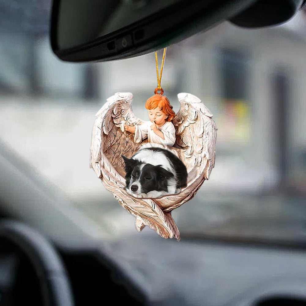 Cute Dog Hanging Ornaments Border Collie Sleeping Protected By Angel Car Hanging Ornament - Best gifts your whole family