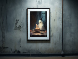 Cute Ghost Witch In A Birthday Party Alone, Ghost Print, Ghost Poster, Spooky Art, Dark Academia, Haunting Ghost, Halloween Decor - Best gifts your whole family