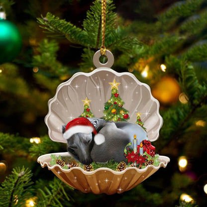Cute Greyhound Sleeping in Pearl Dog Christmas Ornament Flat Acrylic - Best gifts your whole family