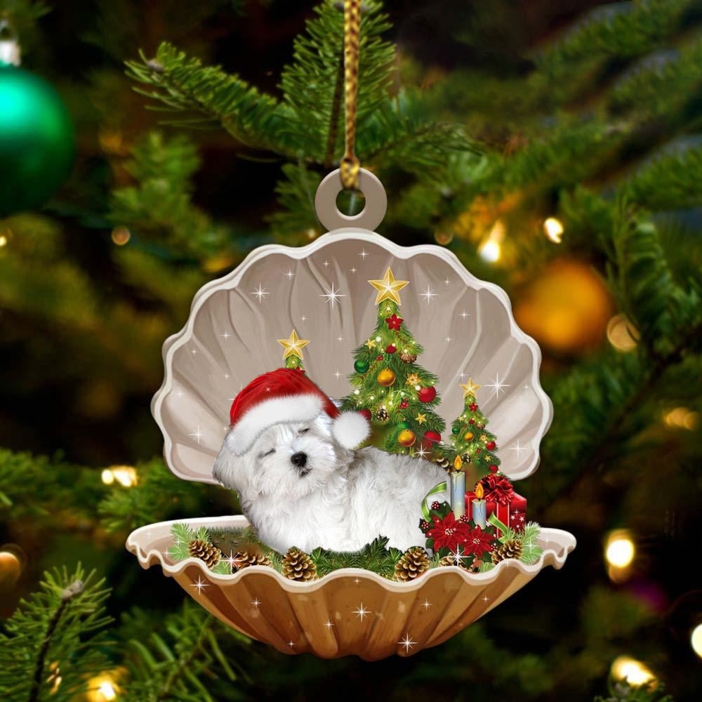 Cute Maltese Sleeping in Pearl Dog Christmas Ornament Flat Acrylic - Best gifts your whole family