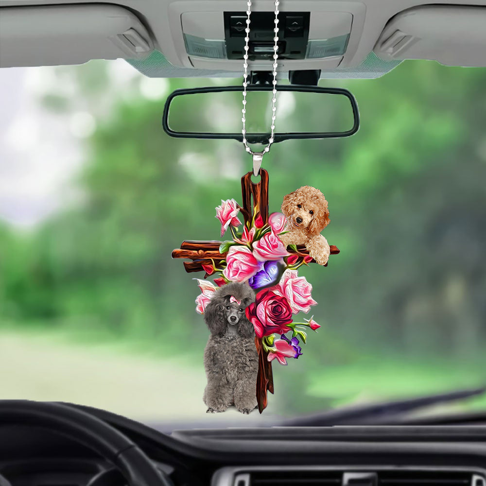Cute Poodle Roses And Jesus Car Hanging Ornament Godmerch - Best gifts your whole family