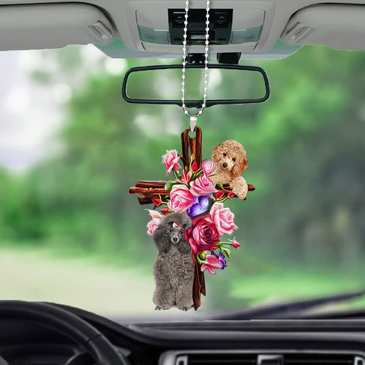 Cute Poodle Roses And Jesus Car Hanging Ornament Godmerch - Best gifts your whole family